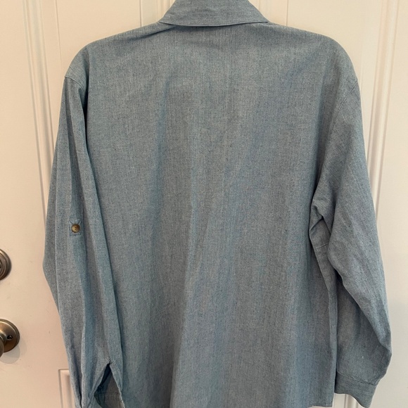 Soft blue denim type long sleeve shirt with embroidery type details - Picture 3 of 5